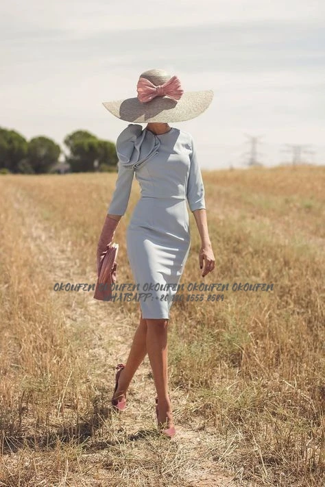 Simple 2022 Mother of The Bride Dresses for Wedding Party Long Sleeves Knee Length Short Ruffles on Shoulder Sheath Women Mom | Свадьбы и
