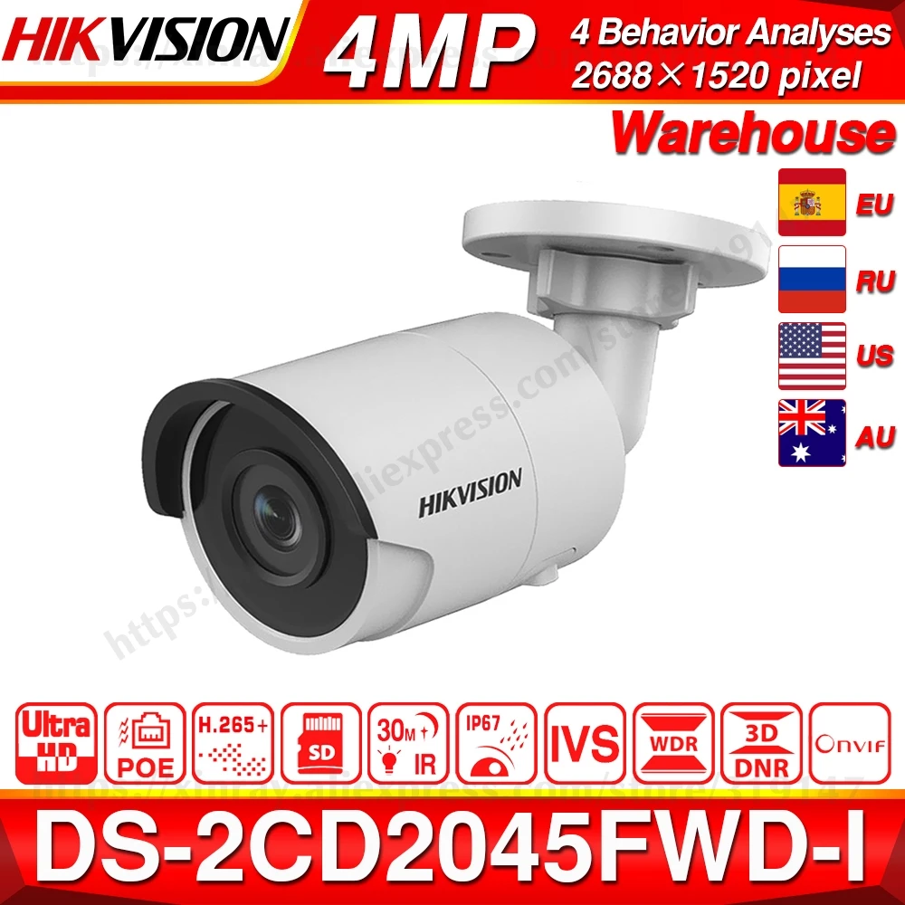 Hikvision DS-2CD2045FWD-I POE камера видеонаблюдения 4MP ИК Сетевая купольная камера 30 м IR IP67 H.265+ слот для карты SD