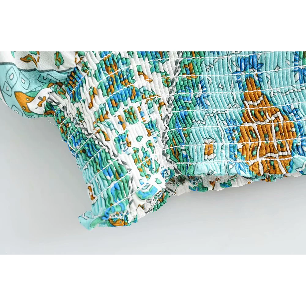 Za 2020 Женская мода Двухсекционный зеленый хлопок с геометрическим принтом слинг