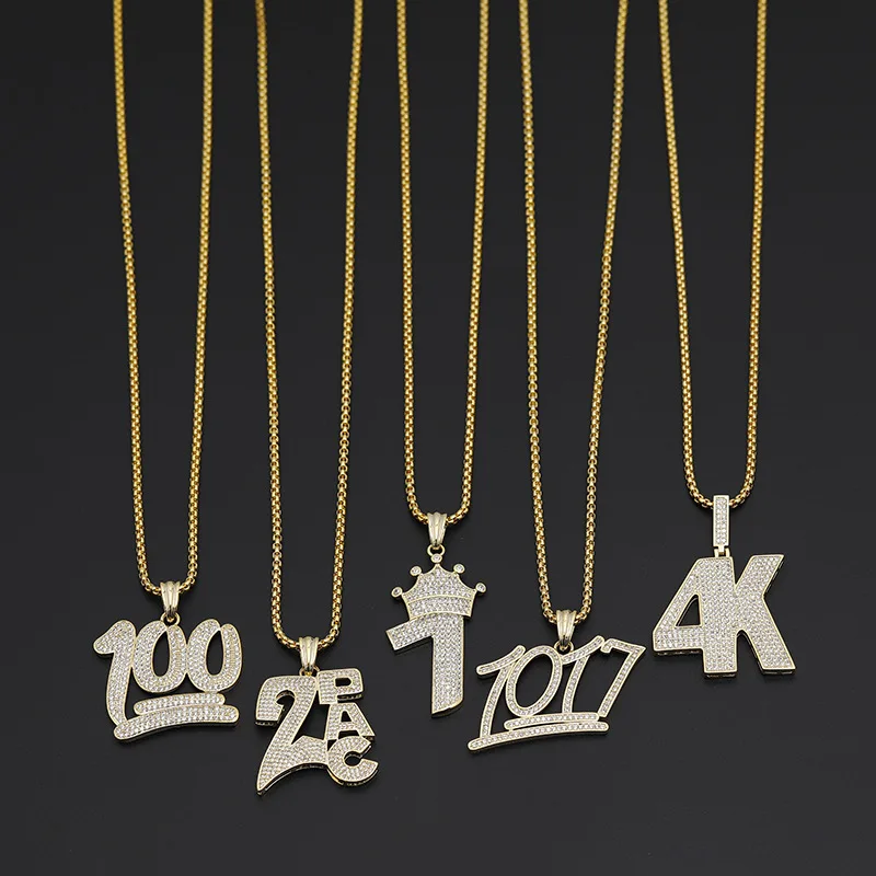 

Luxury Custom Numbers Bling Bling Iced Out Necklace For Men Women Gold Color Cubic Zircon Hip Hop Pendants Necklaces Jewelry
