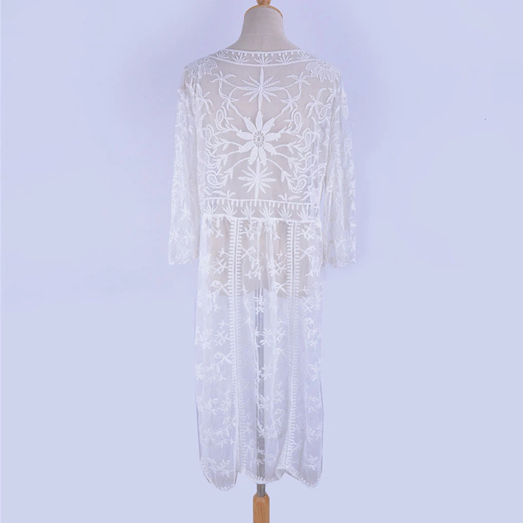 

NODELAY New Lace Crochet Bikini Cover Up Women beach cardigan Saida de Praia Sexy Bathing suit Cover-Up Long Beachwear Pareo