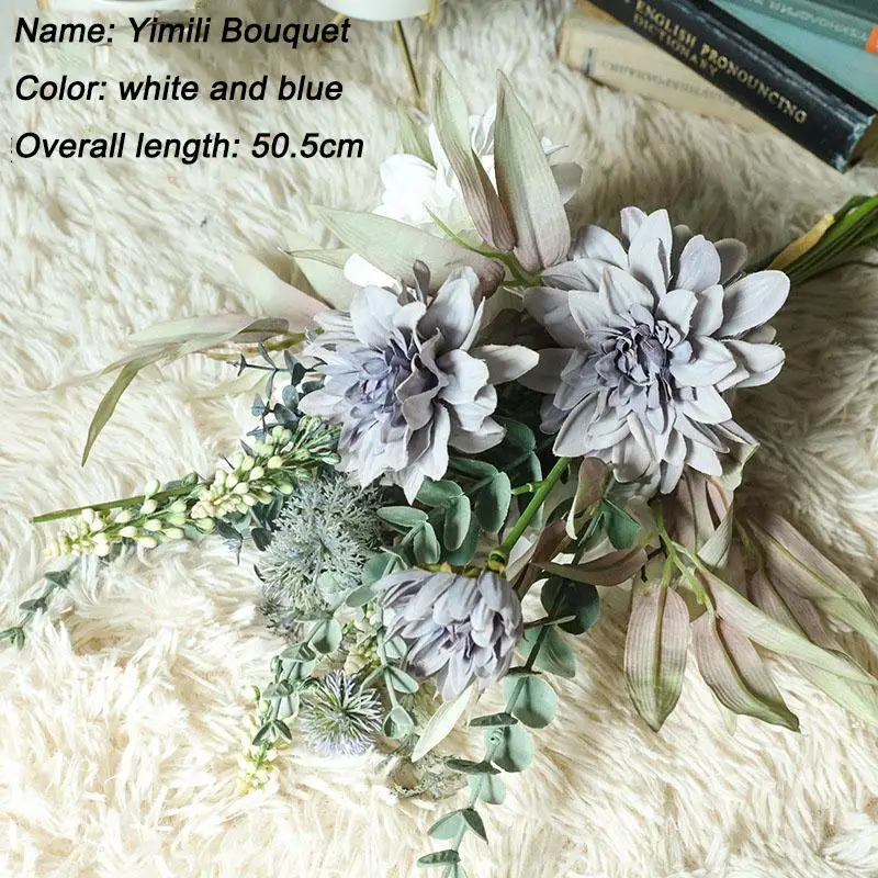 

Simulation Dahlia Bunch Fake Silk Flowers for Home Garden Decoration Wedding Bouquet Bride Holding Flower Wreath Faux Floral