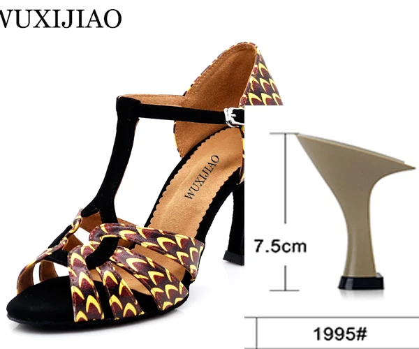 heel 7.5cm WUXIJIAO/Новинка; женские танцевальные туфли с принтом; латинский танец сальсы; Обувь для бальных танцев; женская обувь; 9 см - Цвет: heel 7.5cm