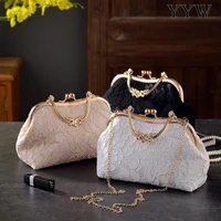 vintage satin evening party clutch bag lace purses and handbags metal handle luxury designer handbag womens hand bag new arrival