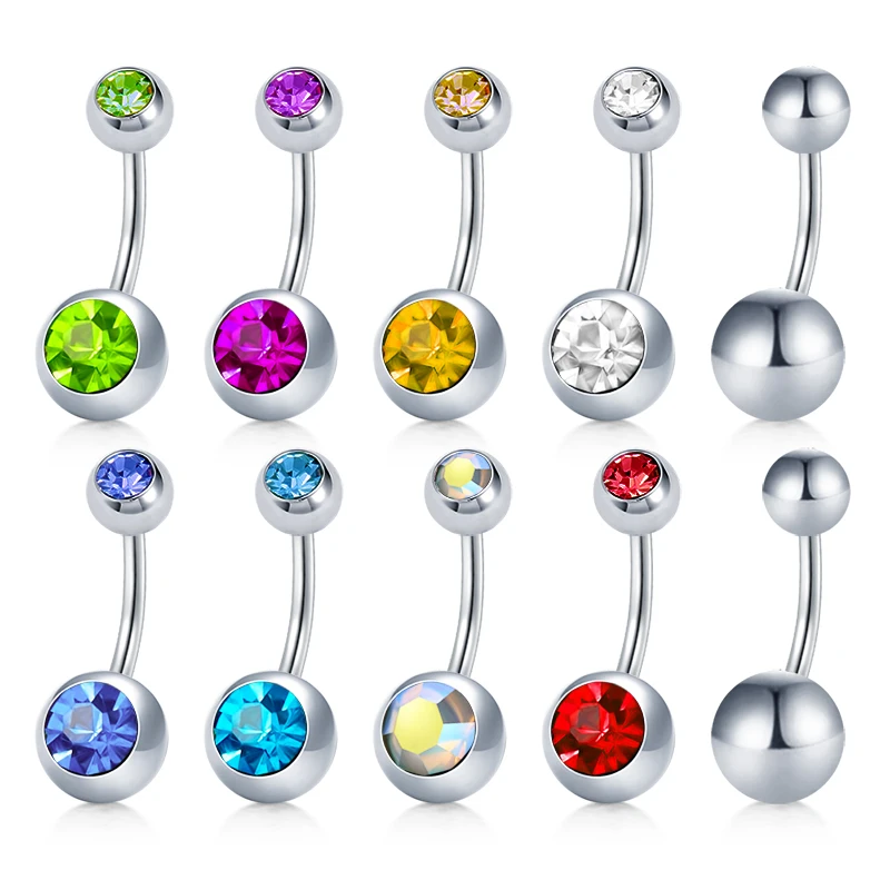

14G Short Belly Button Rings for Women Body Curved Barbell Dangle Body Piercing Set Navel Bar Rings CZ -Tone 6mm 8mm 10mm