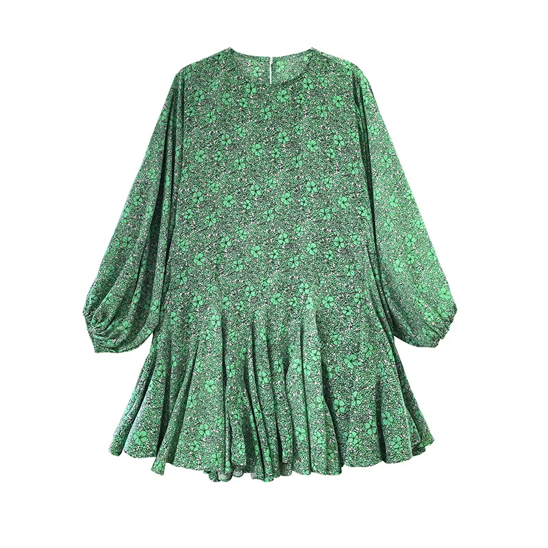 

2021 Spring New French Style Sweet Print Dress Long Sleeve O Neck Loose A Line Dresses Elegant Temperament Vestido De Mujer