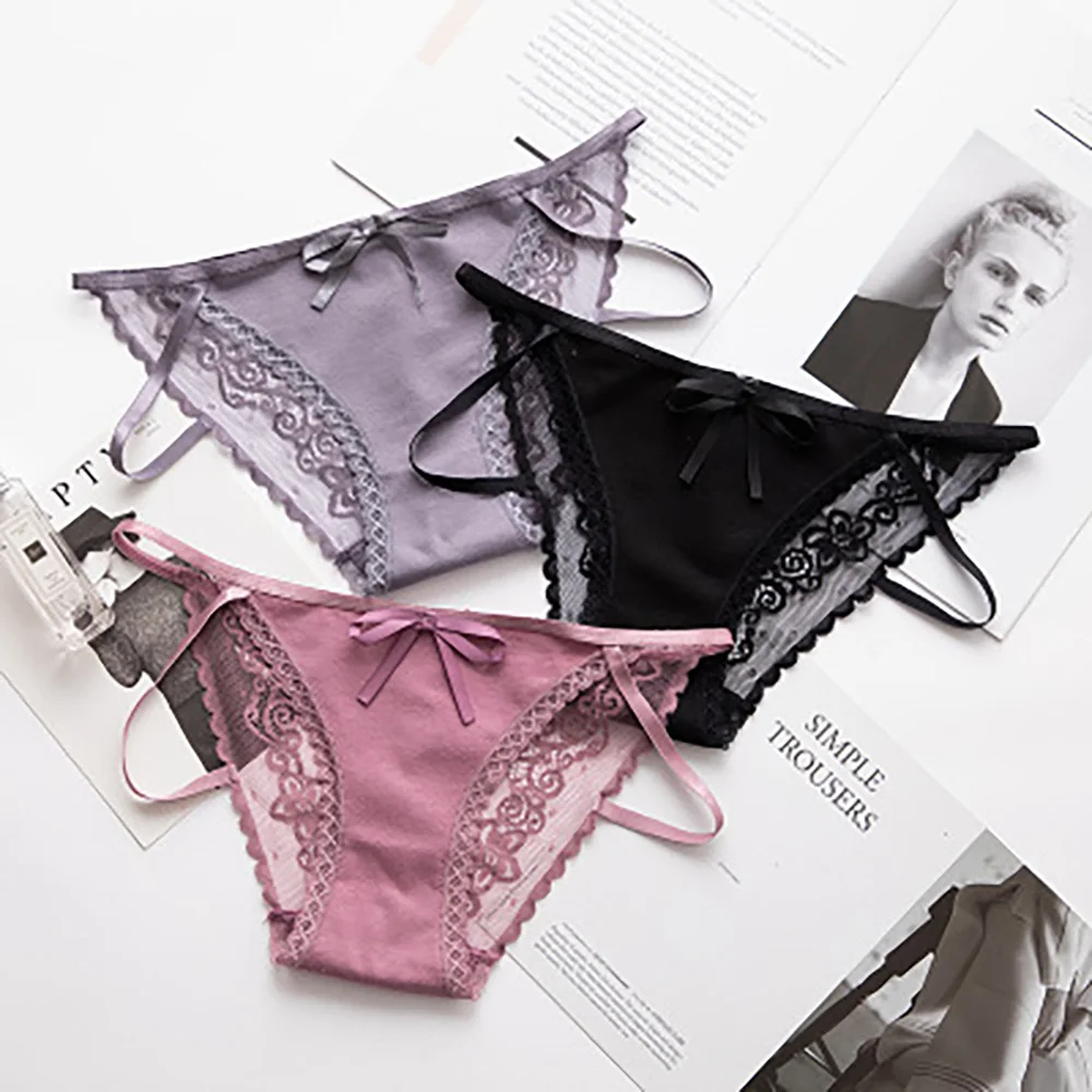 

New Solid Color Lace Women's underwear European American Hollow Sexy Women's panties Low Waist Lace Transparent Lingerie