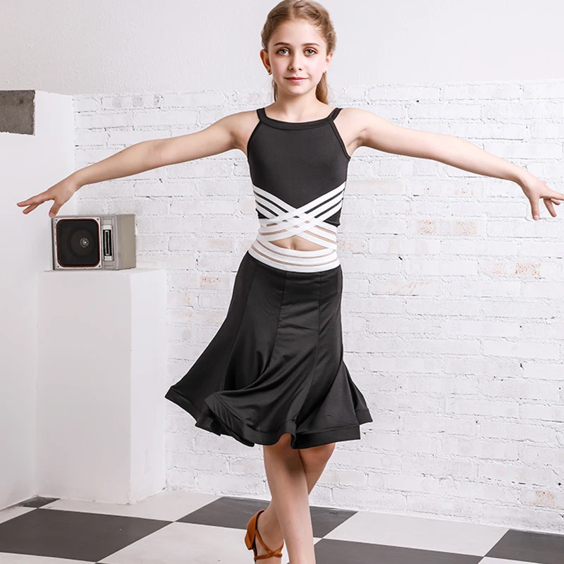 Детское платье для латинских танцев костюмы практика подтяжки одежды с топом и