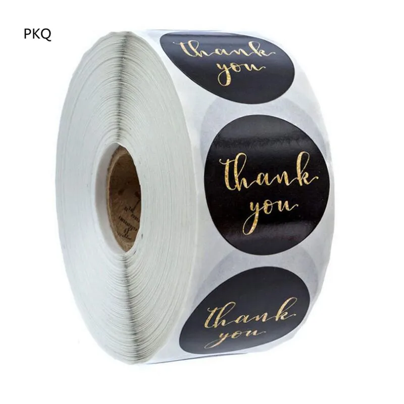 1 inch round black  paper gold foil thank you Sticker 2.5cm circle label stickers round paper stickers for thank you