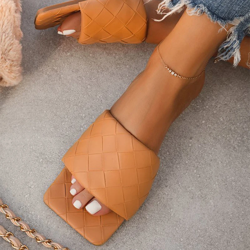 

Летние женские квадратный носок; Женские шлепанцы; Плетеные шлепанцы без задника с открытыми пальцами; Женская обувь; Женские туфли-лодочки...