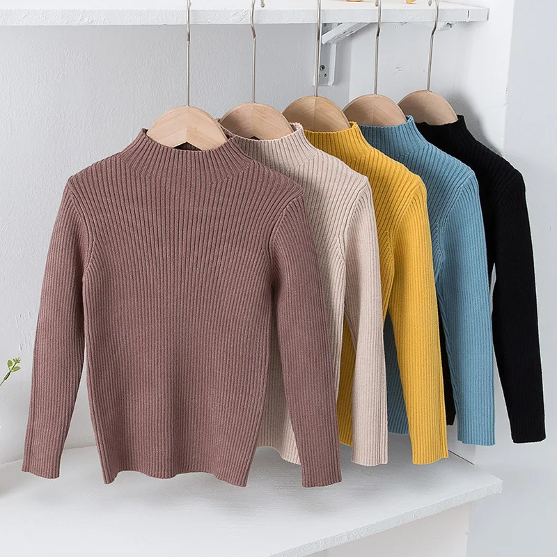 

Spring Autumn Baby Girls Sweaters Cotton Knitted Pullover Turtleneck Children Sweater DT661