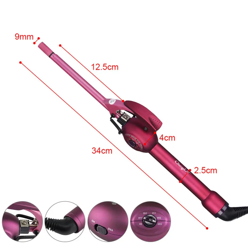 

9MM Hair Curling Iron Wand Tourmaline Ceramic Small Slim Tongs Mini Curl Hair Curler Roller Electric Hair Styler Waver 110-240V