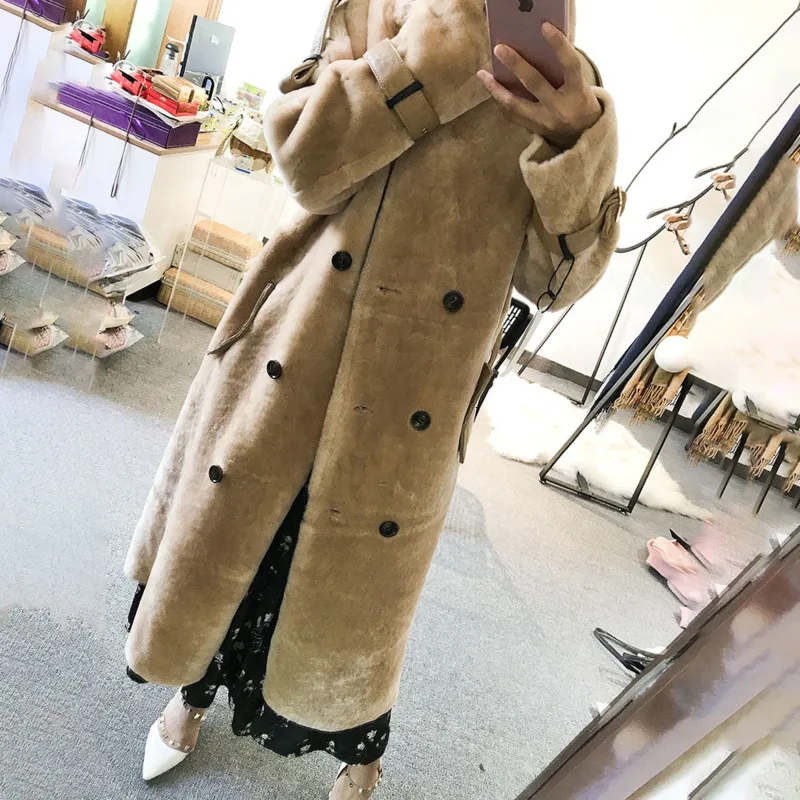 LANMREM новинка 2019 зимнее пальто из овечьего меха с воротником-стойкой длинное белое