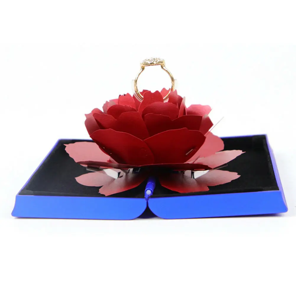

3D Pop Up Rose Ring Box Wedding Engagement Jewelry Storage Holder Case Bump