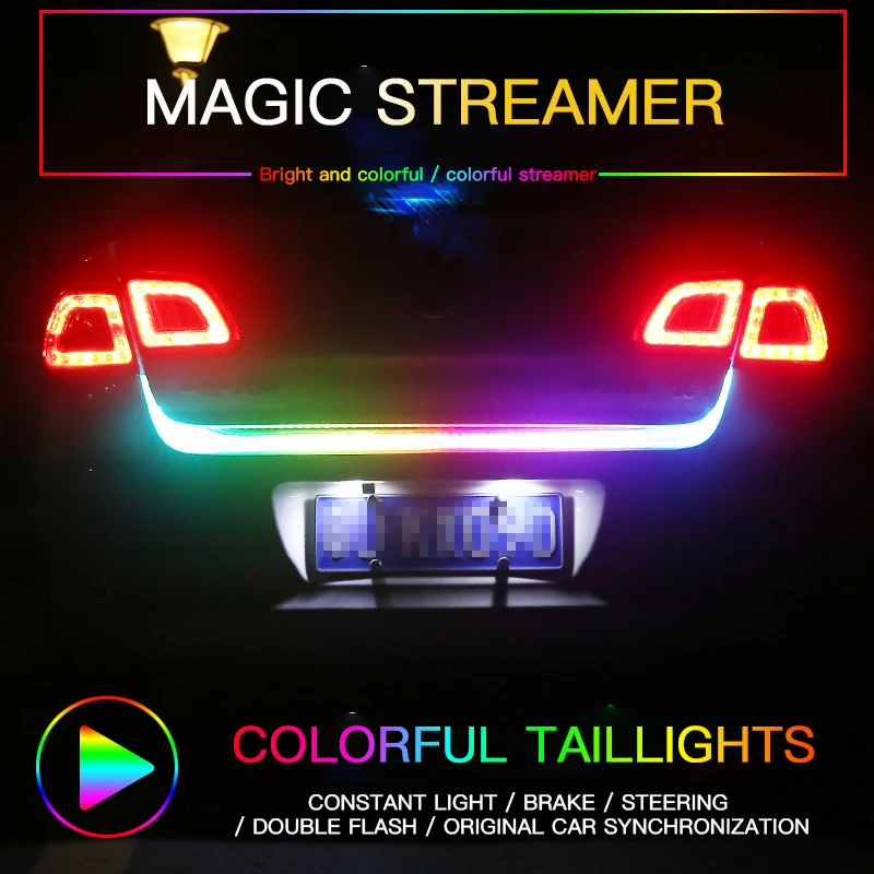 4 режима Автомобильный задний светодиодный светильник в багажник RGB Авто Сигнал поворота гибкая задняя дверь багажная лампа белый красный синий желтый