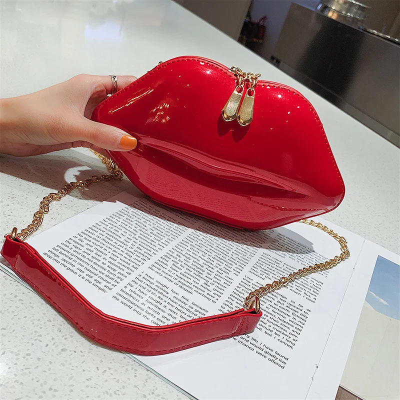 Новинка 2019 жесткая сумка в виде ракушки красный рот ПВХ маленькая квадратная