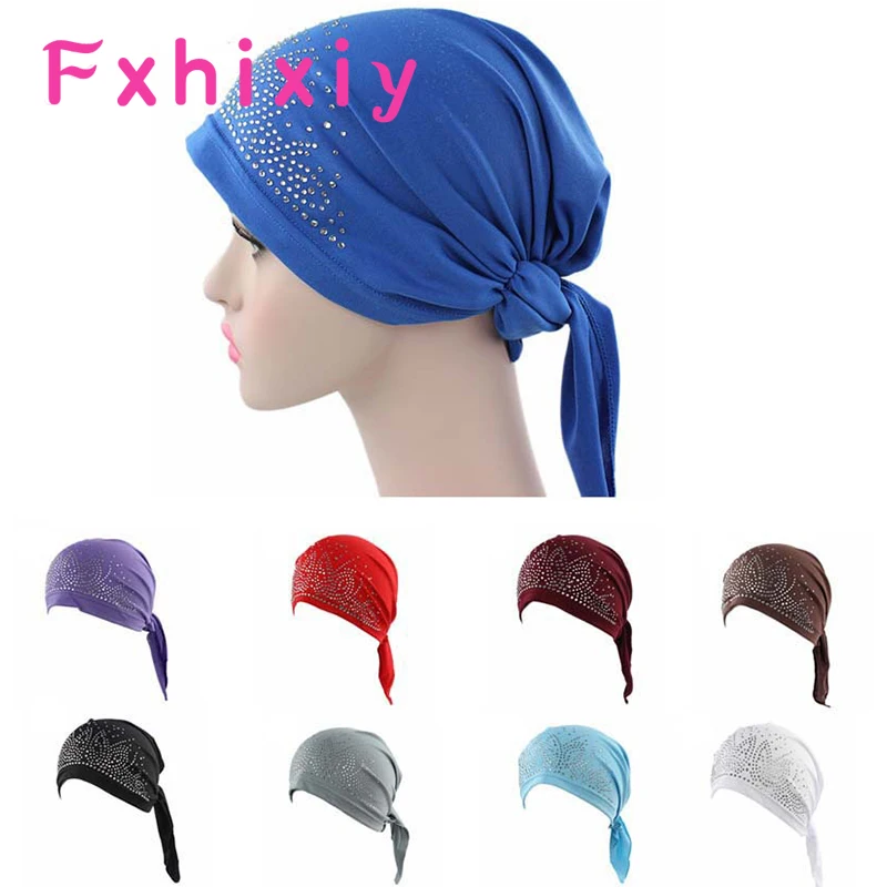 

New Women Breathable Drill Cotton Pre-Tied Headscarf Turban Hat Cancer Chemo Caps Headwear Headwrap Hair Loss Accessories