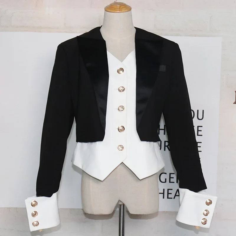 

Love Aing 2020 Women's Jacket New Contrast Color Suit Collar Long Sleeve Irregular Hem Casual Office OL Suit Jacket