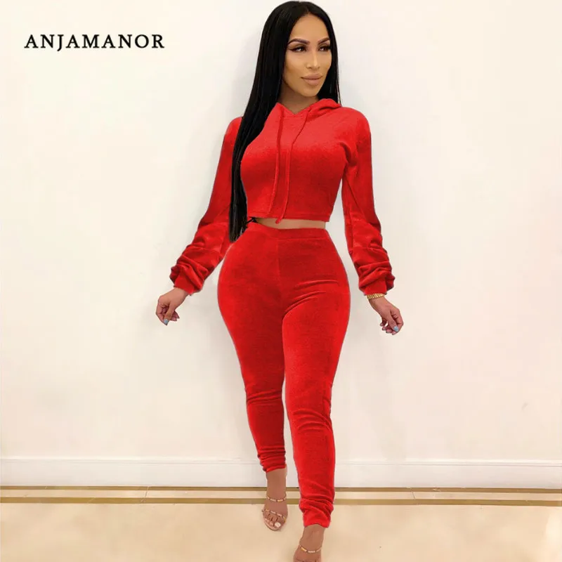 ANJAMANOR сексуальный велюровый спортивный костюм комплект из двух предметов топ и