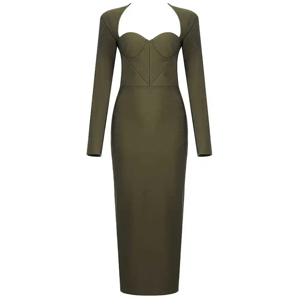 

Autumn 2021 new French celebrity temperament dress with buttocks showing thin dress and elastic bandage skirt