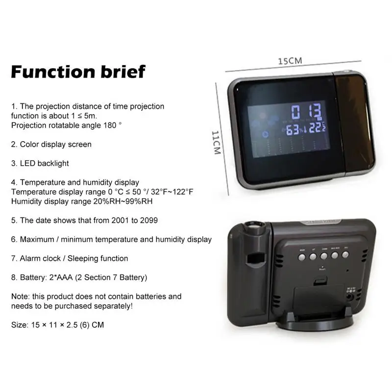 

LED Digital Projection Alarm Clock Temperature Thermometer Desk Time Date Display Projector Calendar USB Charger Table Led Clock