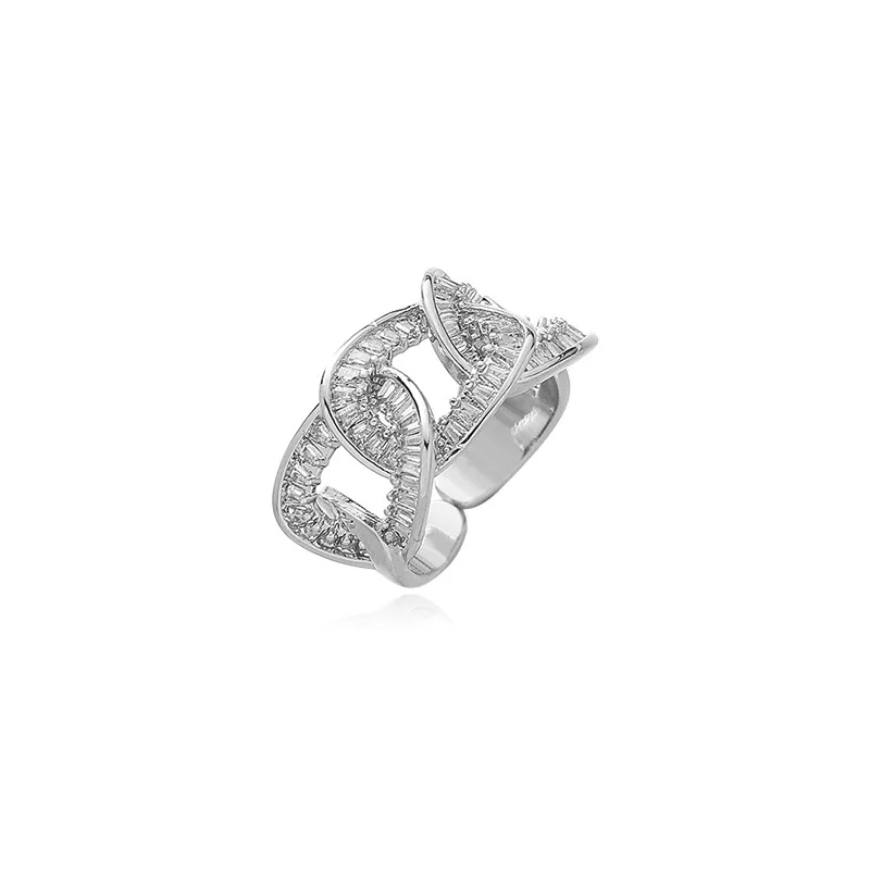 

Punk Metal Style Full Diamond Zircon Ring Fashion Cool Open Index Finger Female Ring Hollow Chain Design Jewelry