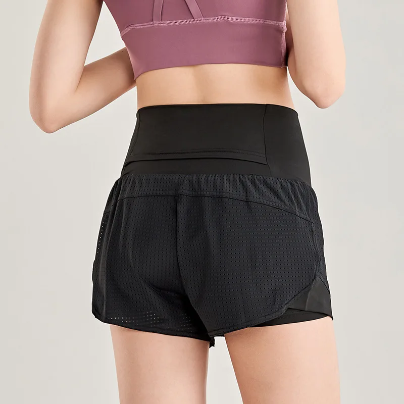 Женские двухслойные шорты с подкладкой свободные эластичные сетчатые