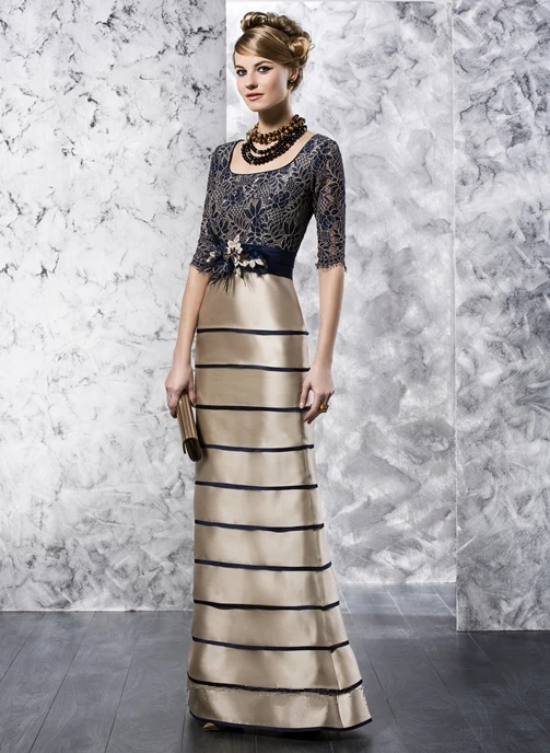 Новейший темно синий & Золотое длинное кружевное платье для матери невесты