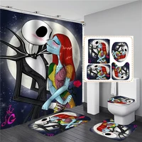Halloween Printed Shower Curtain Set Bath Mat Bathroom Waterproof Curtains Non Slip Carpet Durable Toilet Cover Bathtub Decor