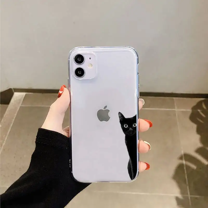 cute animal black cat fashion funda funda coque shell phone case transparent for iphone 6 7 8 11 12 s mini pro x xs xr max plus free global shipping