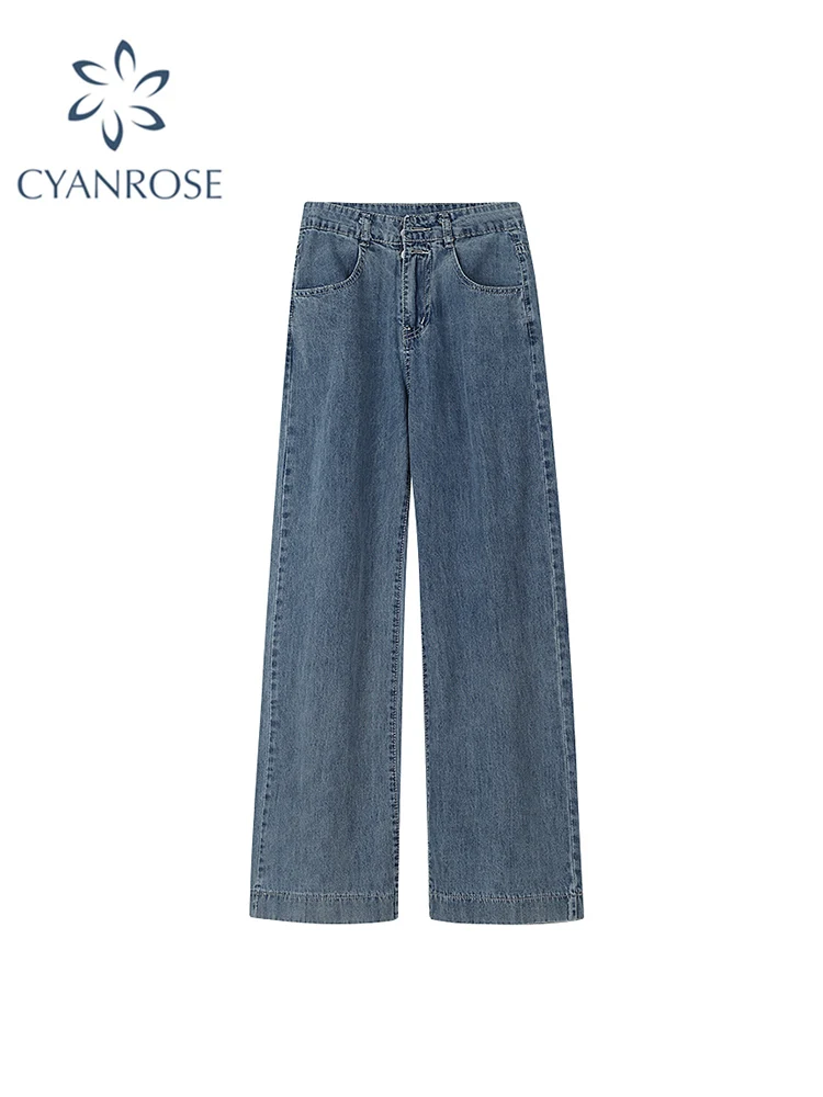 

Women Straight Jeans Fashion Streetwear Casual Pants 2021 Autumn Female Vintage All-match High Waist Washed Wide Leg Trousers