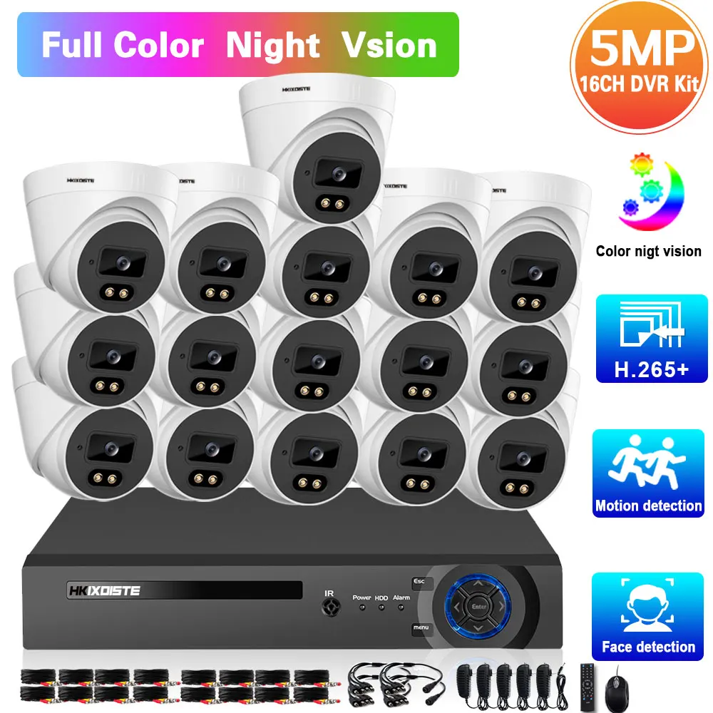 

16 Channel CCTV Cameras Sytem Set 5MP 16CH DVR Kit Indoor Home Face Detection Dome Security Camera Video Surveillance System Kit