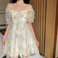 french floral dress women sexy puff sleeve lace chiffon print mini dress women summer korean style vintage fairy dress new 2021
