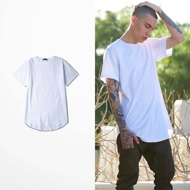 Футболка мужская с закругленным подолом городская тенниска короткими рукавами в