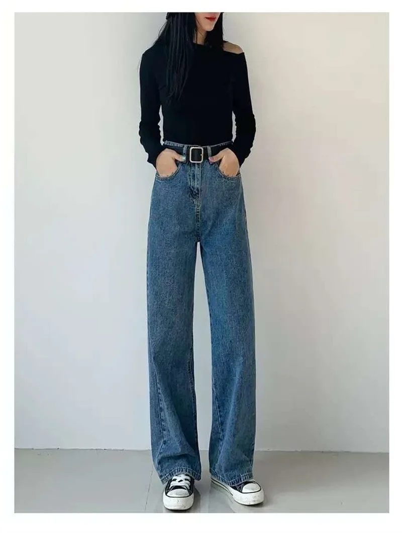 

Woman Jeans High Waist Clothes Wide Leg Denim Clothing Blue Streetwear Vintage Quality Fashion Straight