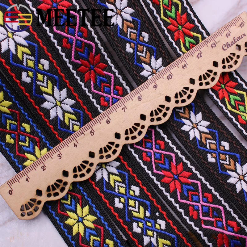 Meetee 20 м 25 мм Этническая жаккардовая лента с ветром Полиэстеровая Вышивка Кружева