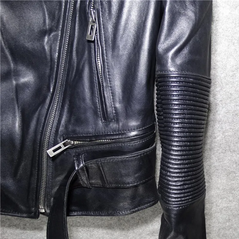 

Sheepskin Womens Biker Genuine Short Jacket Spring 2021 Streetwear Zipper Jacket Designer Office Lady Leather Coat Rose Red