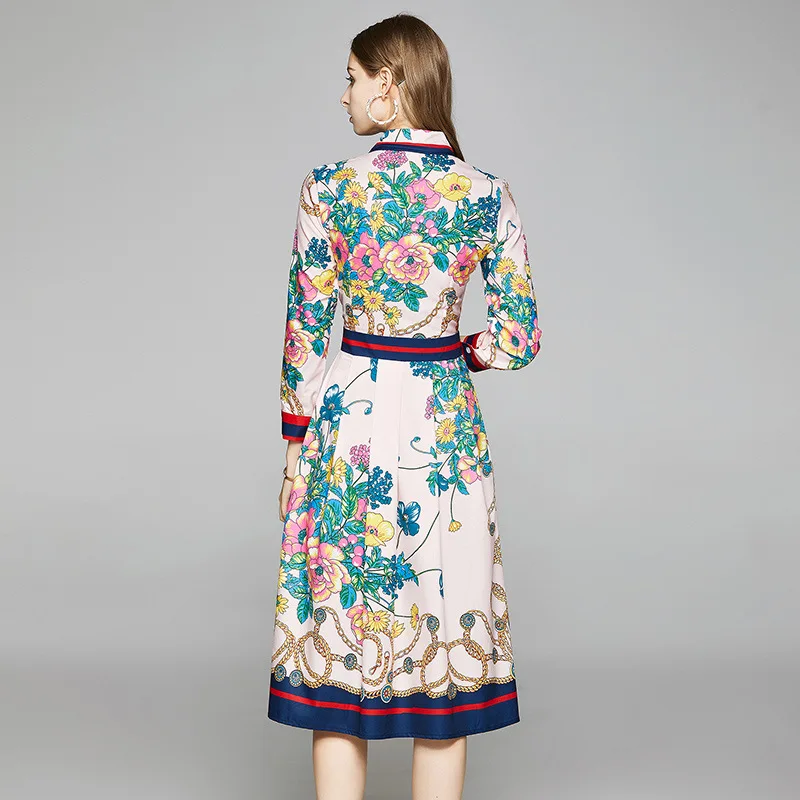 

2020 Spring Summer Fashion Women's elegant floral print long sleeves Dress B910