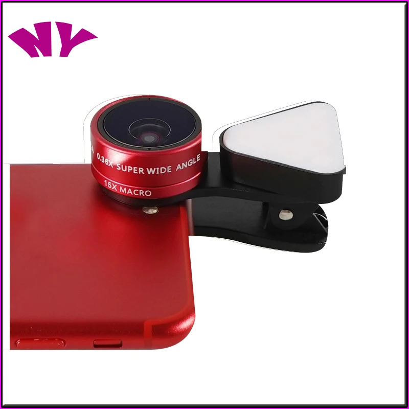 

3 in 1 Phone Camera Lens Kits 0.36 x Wide Angle Led Lens Phone Zoom Lens for Camera Lens With Selife Light For Smartphone