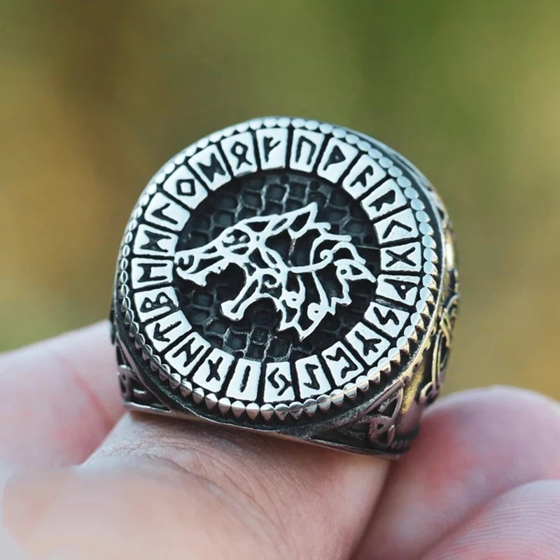 Винтажное скандинавский Викинг кольцо на заказ Rune Beads Signet волк Символ Одина