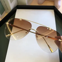 FEISHINI Brand Metal Rimless Sunglasses Men Mirror Fashion 2021 Trendy Pilot Womens Sun Glasses UV Protector Gradient Eyewear