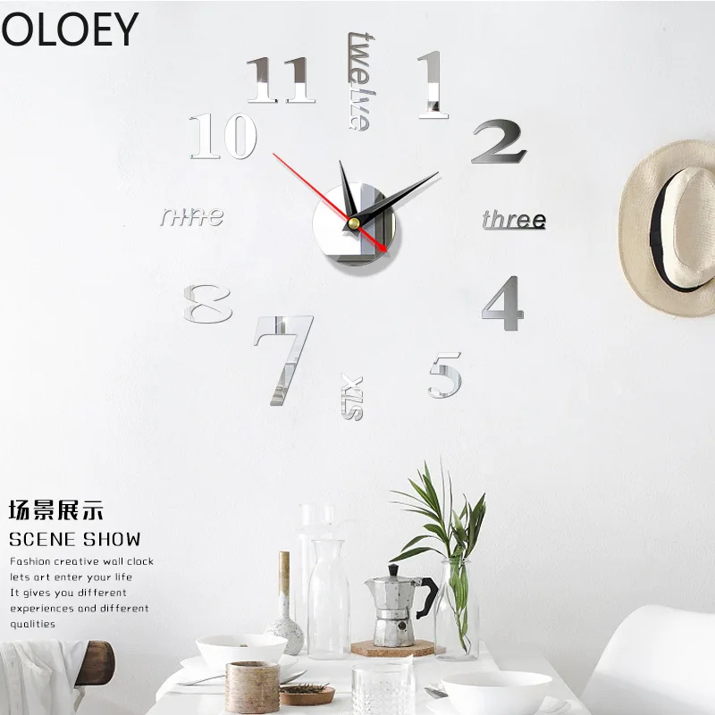 Скандинавский настенный будильник 3D сделай сам зеркальные наклейки на стену для