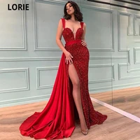 lorie evening party dresses women elegant sexy deep v neck split sequin red long maxi dress sleeveless valentines day dress