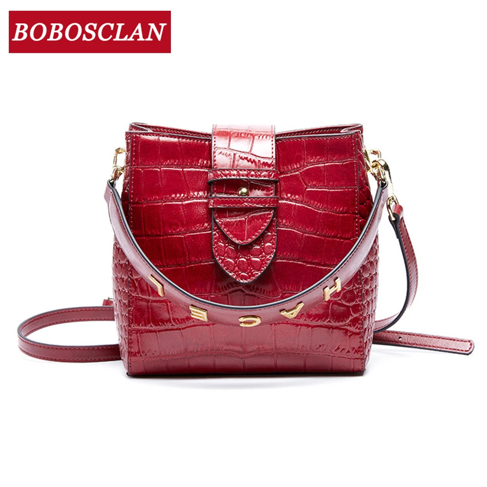 Женская сумка из натуральной кожи BOBOSCLAN ведро с крокодиловым узором через плечо 2019|Сумки ручками| |
