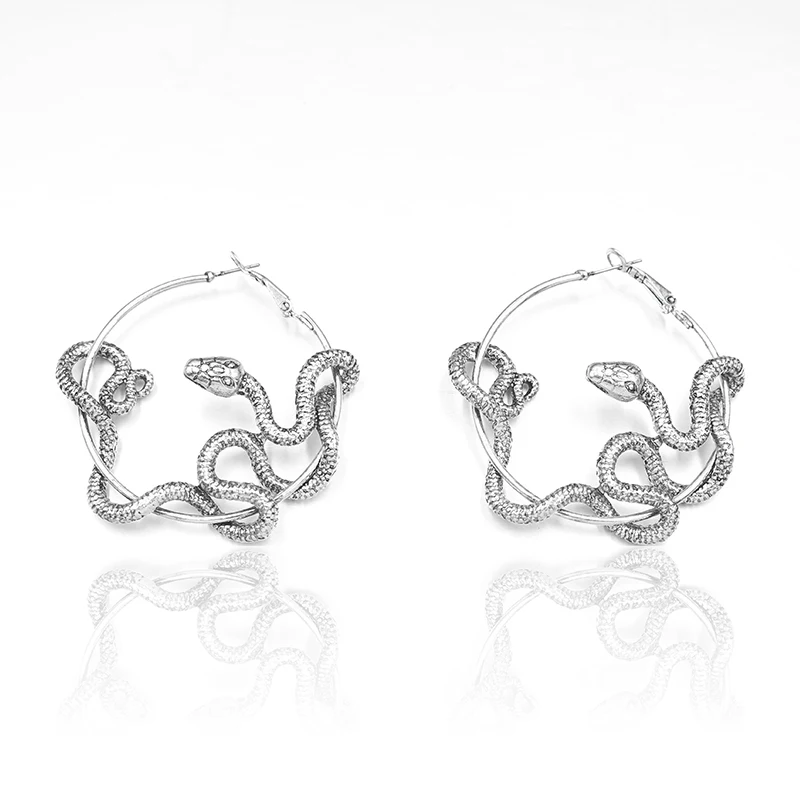 Крутые черные серьги кольца в стиле панк с античным животным змеиные сережки