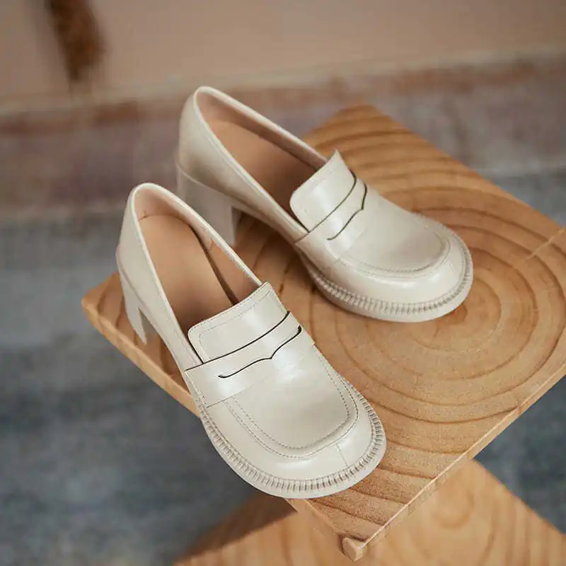 

Ladies Wedge High Heels British Small Leather Shoes 2021 Spring And Autumn New Mary Jane Shoes Thick-soled Thick-heeled Shoes