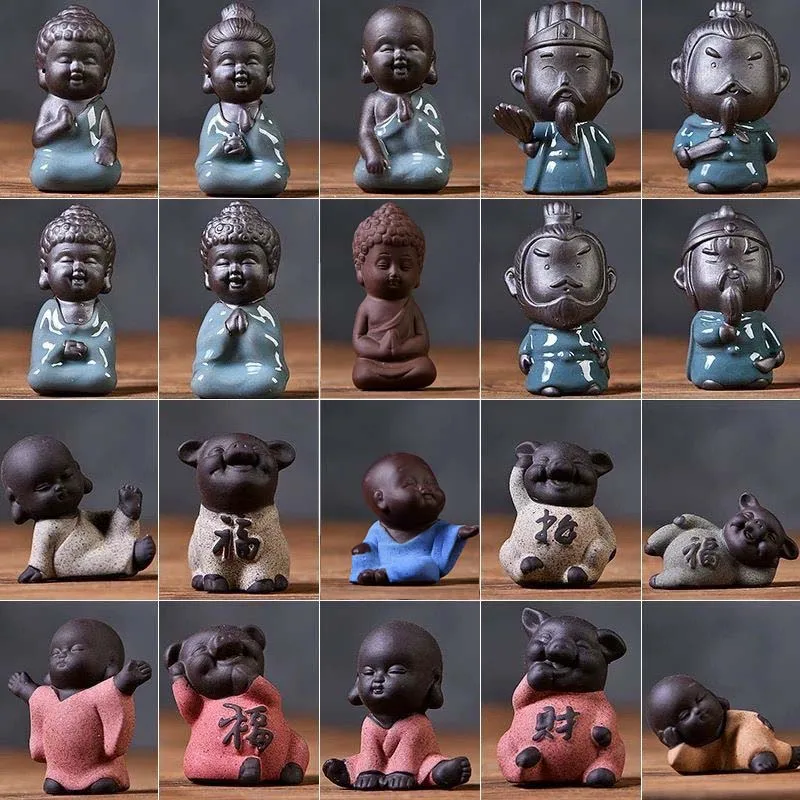

Buddha Statue Home Decor Figurines for Interior Decorative Figures Ornament Sculpture Ceramic Mini Monk Clay Tea Pet Handicraft