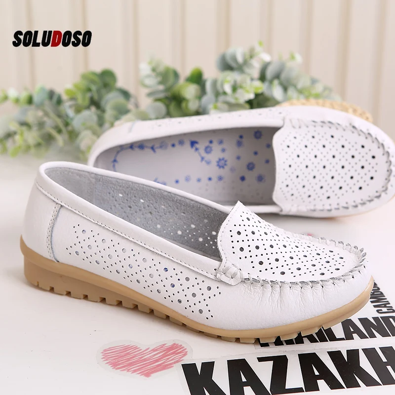 

SOLUDOS 2020 Spring Women Flats Shoes Women Genuine Leather Shoes Woman Cutout Loafers Slip On Ballet Flats Ballerines Flats