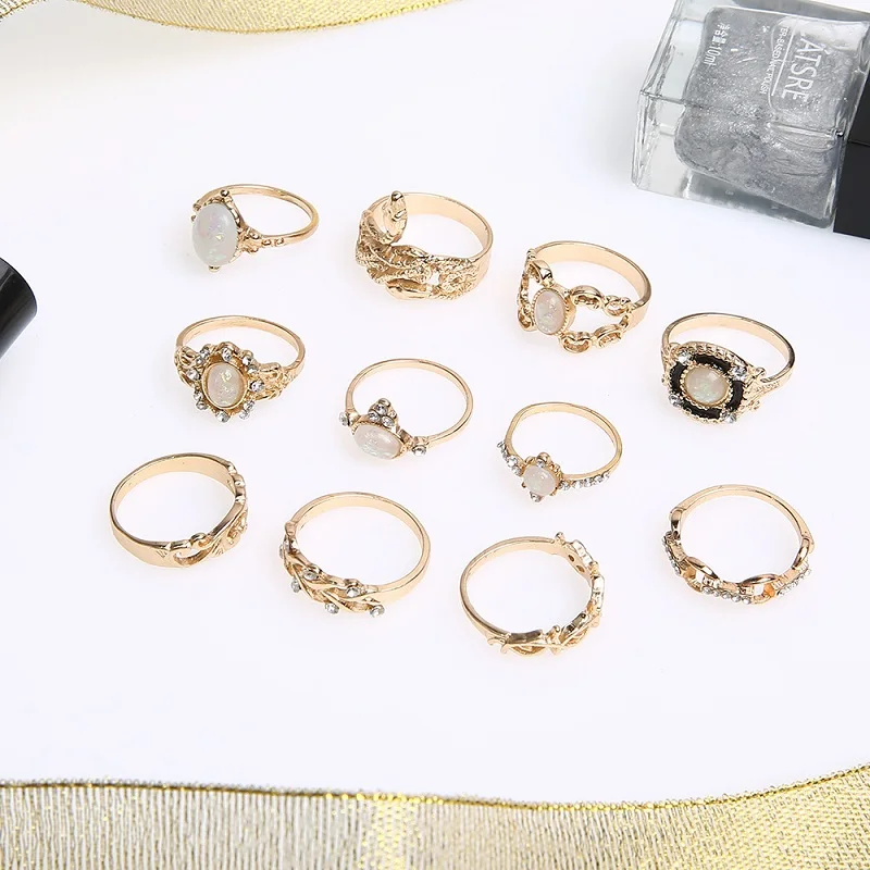 

11Pcs/set Bohemian Knuckle Women Rings Star Crown Cross Snake Geometry Crystal Opal Aesthetic Ring Set Lady Wedding Jewelry 2020