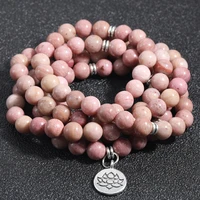 pink beads bracelet buddhist buddha 8mm 108 beads natural stone meditation prayer stretch bracelet women men mala jewelry